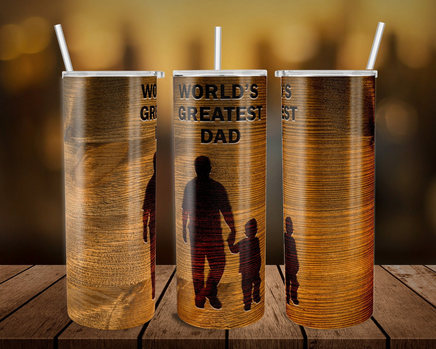 Leather Worlds Greatest Dad - 20 oz or 30oz Skinny Tumblers w/ Lid and Metal Straw