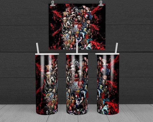 Scary characters - 20 oz or 30oz Skinny Tumblers w/ Lid and Metal Straw