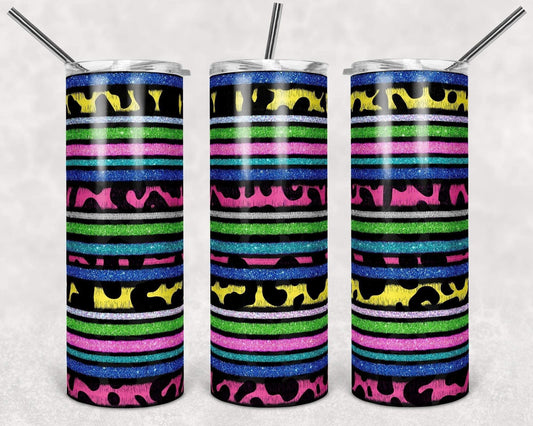 Leopard Stripes- 20oz or 30oz Skinny Tumblers w/ Lid and Metal Straw