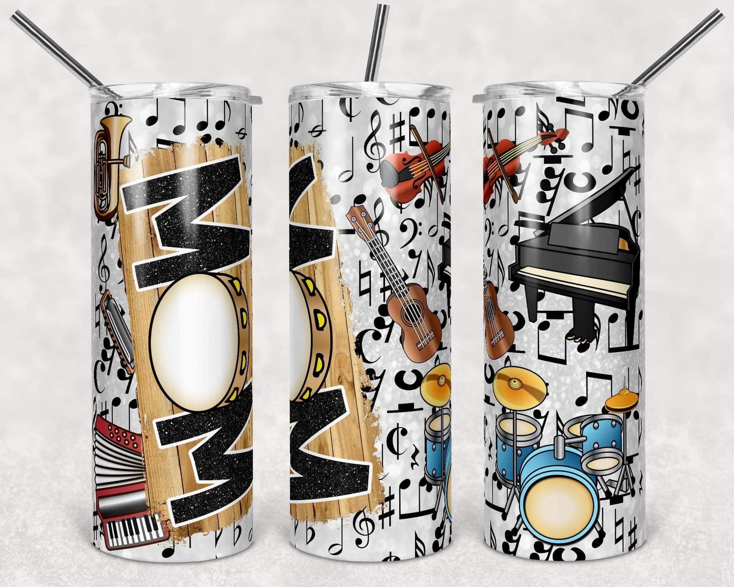 Music Mom - 20oz or 30oz Skinny Tumblers w/ Lid and Metal Straw