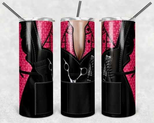 Hot Pink Flowers Hair Apron - 20oz or 30oz Skinny Tumblers w/ Lid and Metal Straw