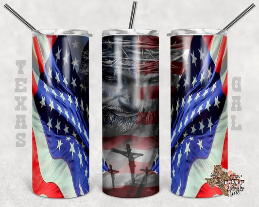Jesus American - 20 oz or 30oz Skinny Tumblers w/ Lid and Metal Straw