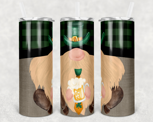 Green luck w Hat Gnome- 20 oz or 30oz Skinny Tumblers w/ Lid and Metal Straw
