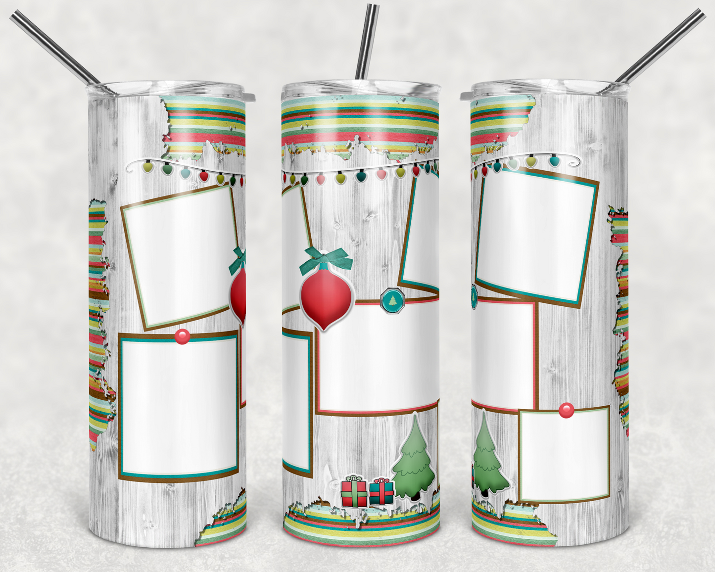 White Wood Picture Frames- 20 oz or 30oz Skinny Tumblers w/ Lid and Metal Straw