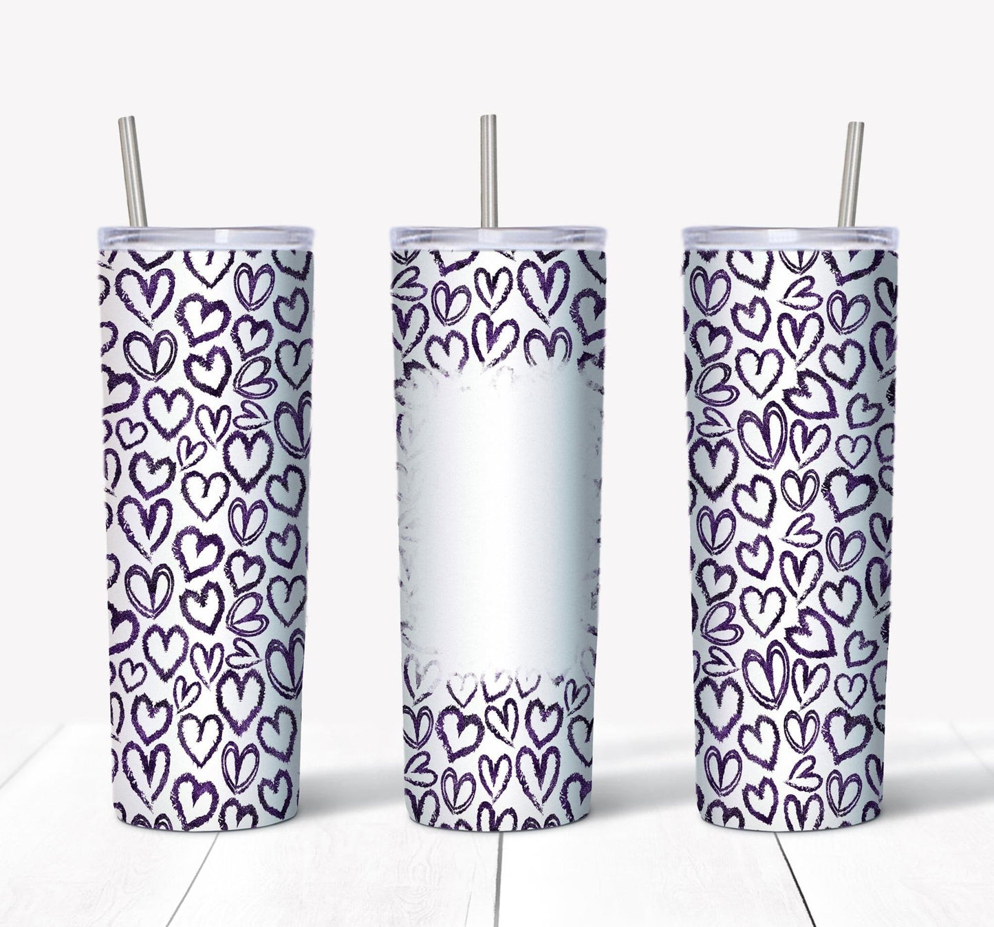 Black Hearts w/ Picture- 20oz or 30oz Skinny Tumblers w/ Lid and Metal Straw