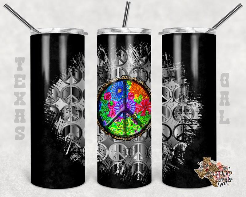 Black background Peace Sign - 20oz or 30oz Skinny Tumblers w/ Lid and Metal Straw