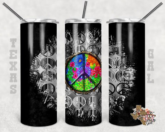 Black background Peace Sign - 20oz or 30oz Skinny Tumblers w/ Lid and Metal Straw