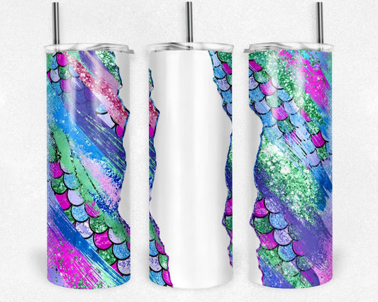 Pink & Blue Mermaid- 20oz or 30oz Skinny Tumblers w/ Lid and Metal Straw