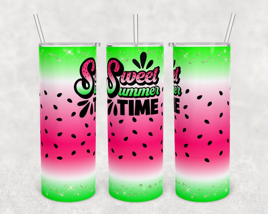 Sweet Summer Time Watermelon- 20 oz or 30oz Skinny Tumblers w/ Lid and Metal Straw
