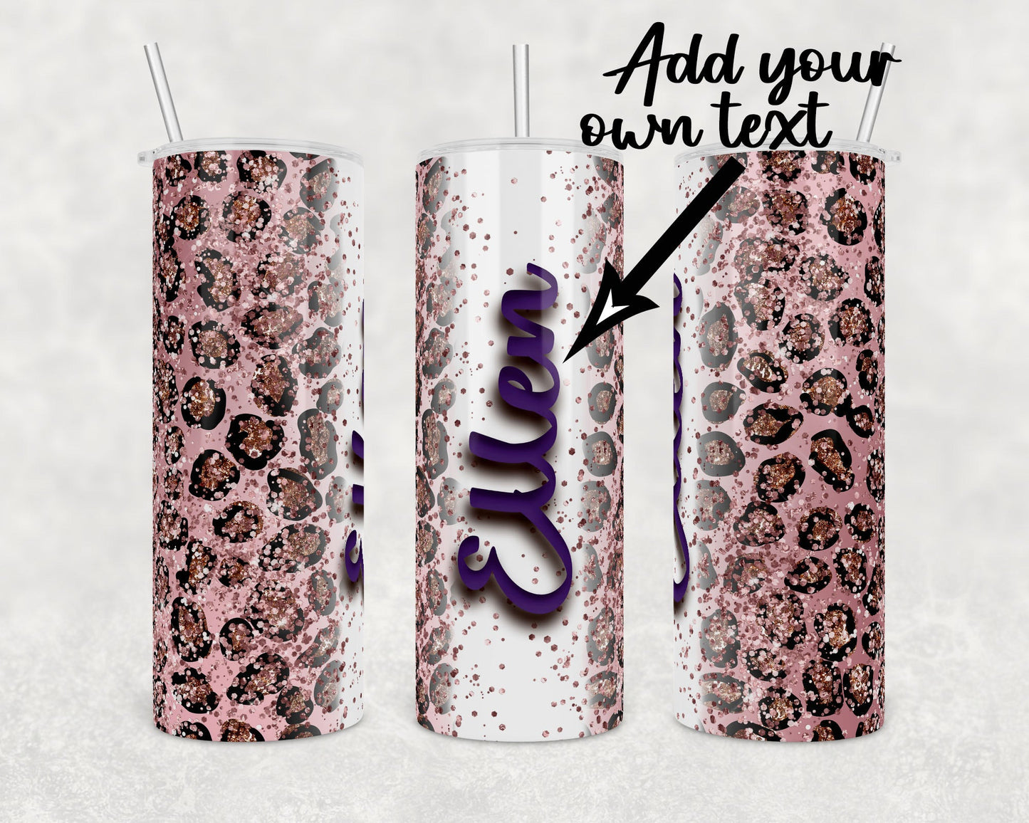 Custom Name Cheetah Print- 20oz or 30oz Skinny Tumblers w/ Lid and Metal Straw