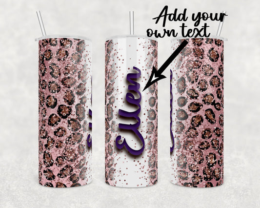 Custom Name Cheetah Print- 20oz or 30oz Skinny Tumblers w/ Lid and Metal Straw