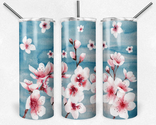 Cherry Blossom  -  20oz or 30oz Skinny Tumblers w/ Lid and Metal Straw