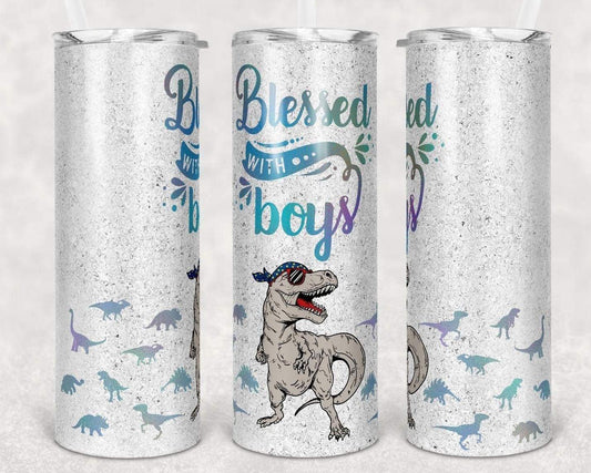 Blessed W Boys Mom - 20oz or 30oz Skinny Tumblers w/ Lid and Metal Straw
