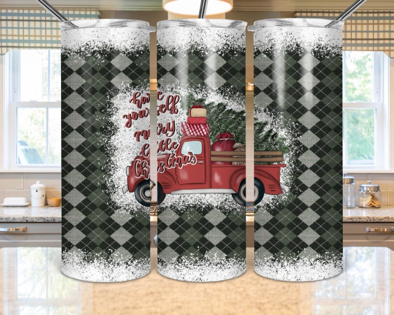 Christmas Pattern Red Truck - 20oz or 30oz Skinny Tumblers w/ Lid and Metal Straw
