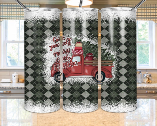 Christmas Pattern Red Truck - 20oz or 30oz Skinny Tumblers w/ Lid and Metal Straw