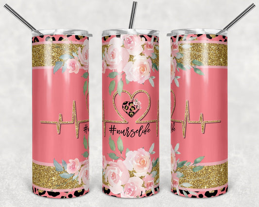 Pink Nurse Life - 20oz or 30oz Skinny Tumblers w/ Lid and Metal Straw