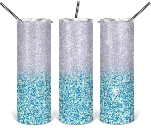 Light Teal Glitter - 20oz or 30oz as Skinny Tumblers w/ Lid and Metal Straw