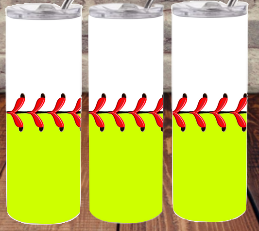 Plain Baseball/Softball- 20oz or 30oz Skinny Tumblers w/ Lid and Metal Straw