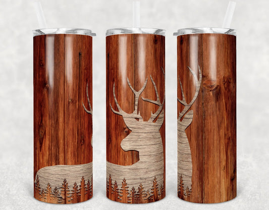 Woodgrain Deer  - 20 oz Skinny Tumblers w/ Lid and Metal Straw '