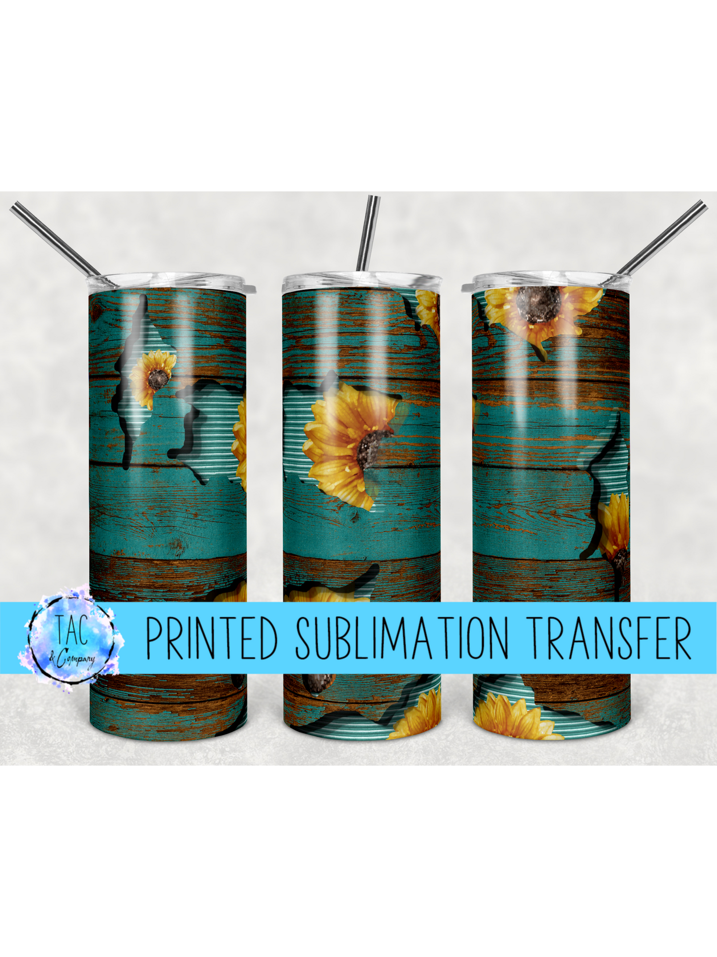 Teal Wood Sunflower Peek A Boo-Sublimation Print (This Is Not A Digital File)