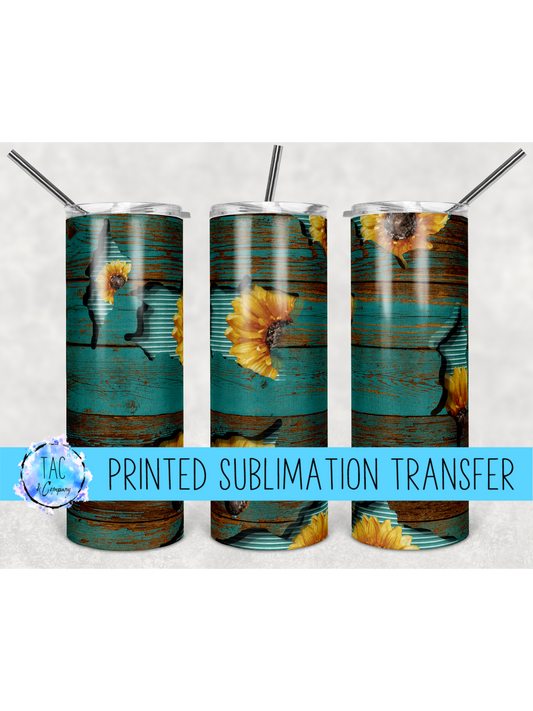 Teal Wood Sunflower Peek A Boo-Sublimation Print (This Is Not A Digital File)