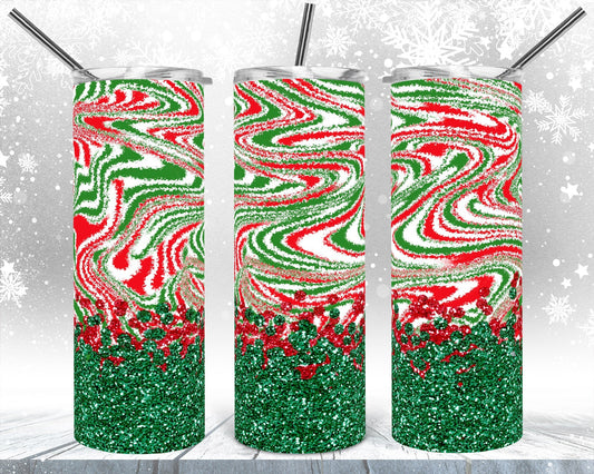 Swirls Christmas Glitter- 20oz or 30oz Skinny Tumblers w/ Lid and Metal Straw