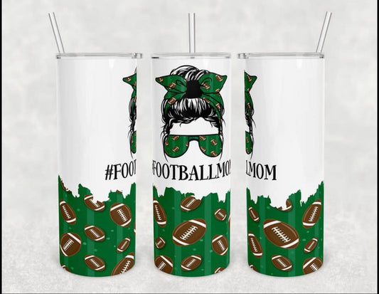 Football Mom - 20 oz or 30oz Skinny Tumblers w/ Lid and Metal Straw