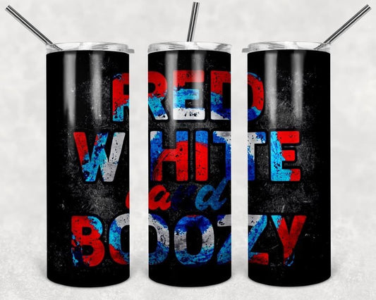 Red White & Boozy - 20oz or 30oz Skinny Tumblers w/ Lid and Metal Straw