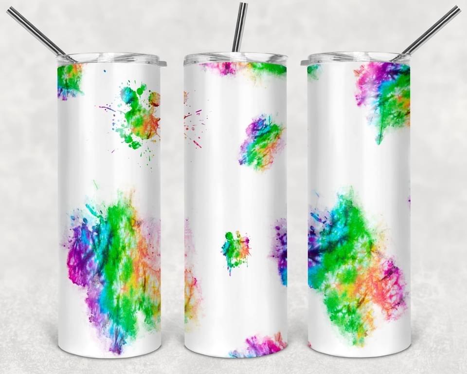 White Tye Dye- 20oz or 30oz Skinny Tumblers w/ Lid and Metal Straw