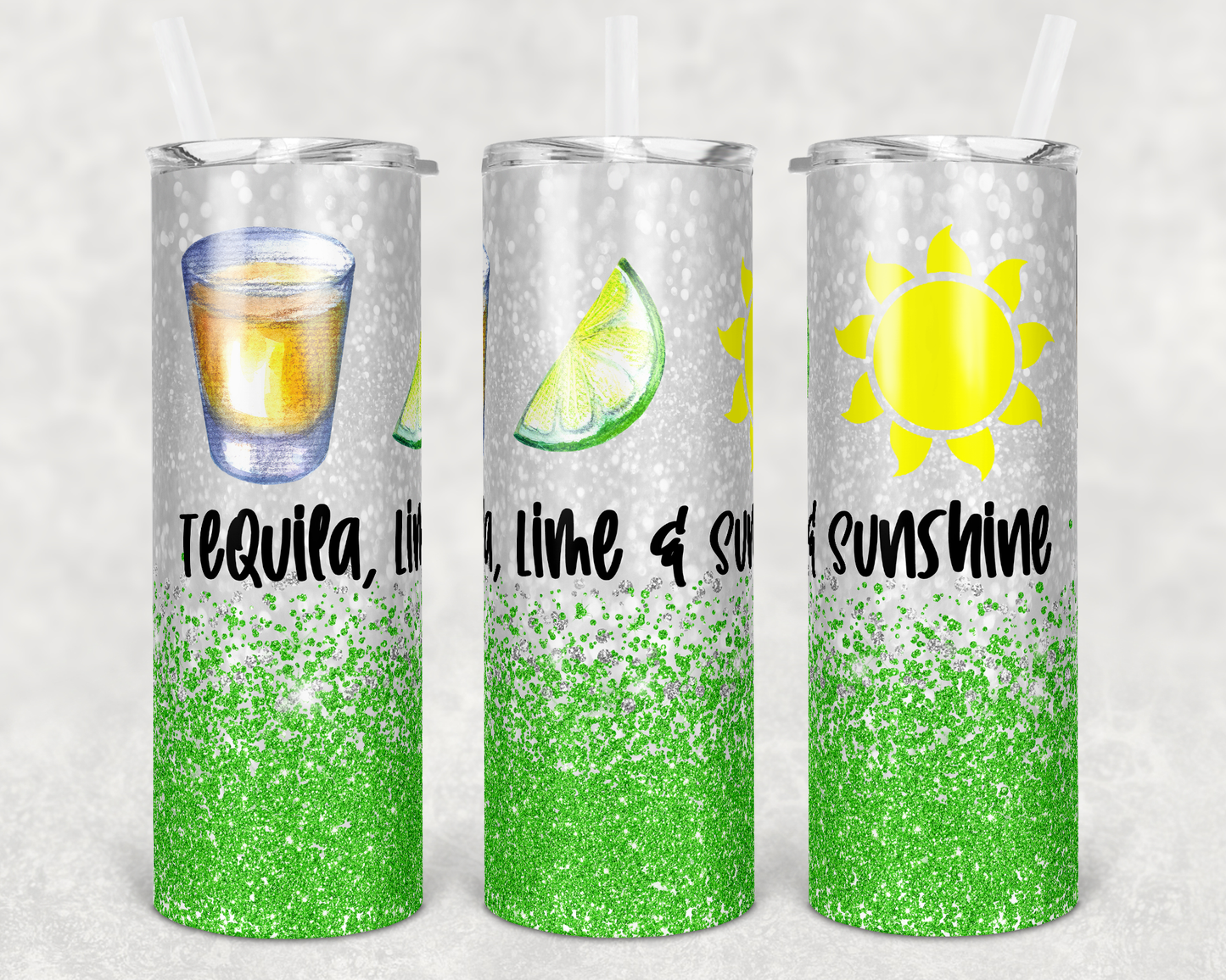 Tequila Lime & Sunshine- 20 oz or 30oz Skinny Tumblers w/ Lid and Metal Straw