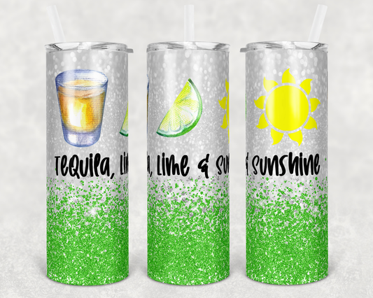 Tequila Lime & Sunshine- 20 oz or 30oz Skinny Tumblers w/ Lid and Metal Straw