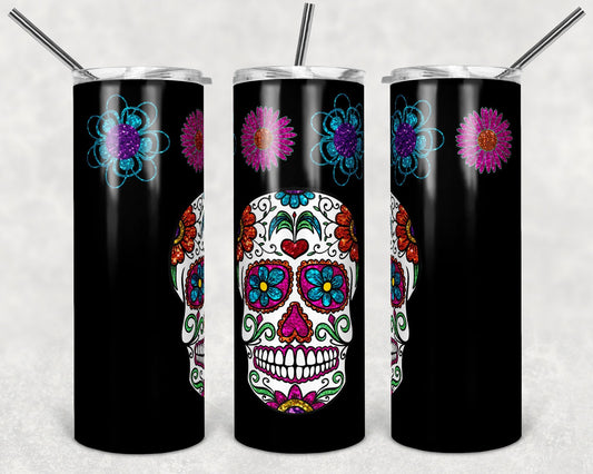Sugar Skull -  20oz or 30oz Skinny Tumblers w/ Lid and Metal Straw