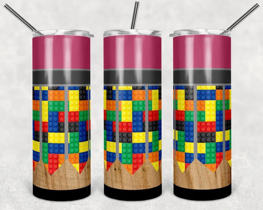 Legos Pink Stripe Special Effects - 20 oz or 30oz Skinny Tumblers w/ Lid and Metal Straw