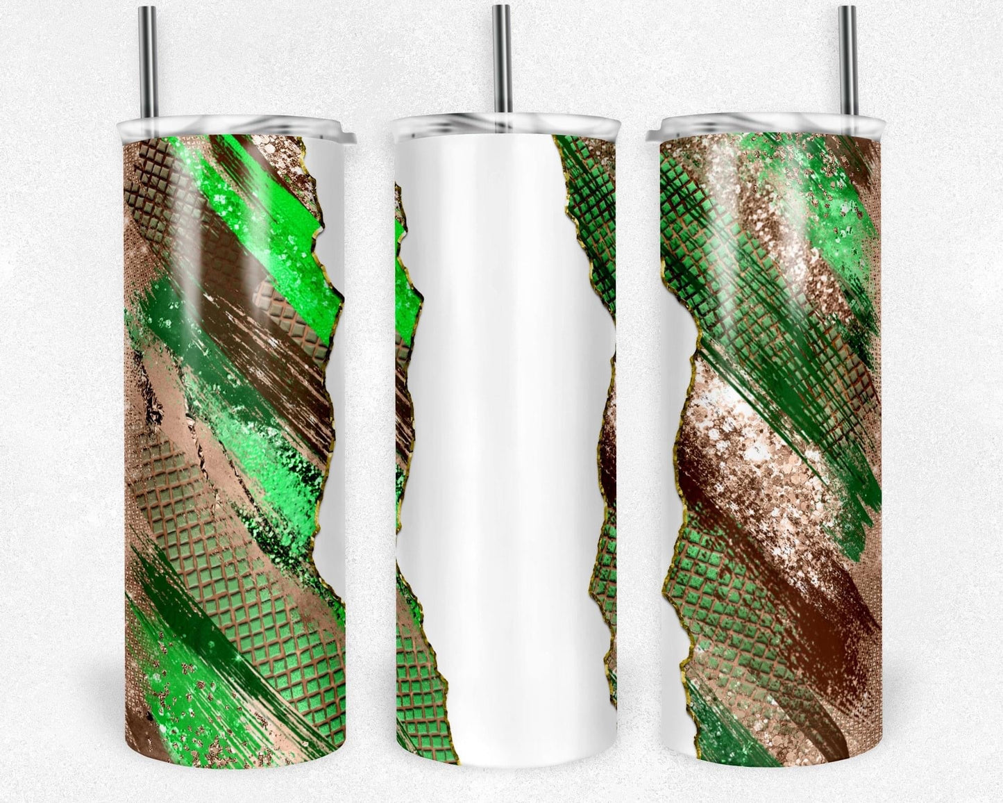Green & Brown Sparkle - 20oz or 30oz Skinny Tumblers w/ Lid and Metal Straw