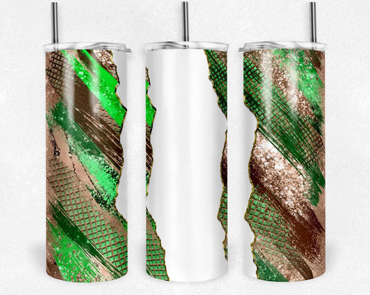 Green & Brown Sparkle - 20oz or 30oz Skinny Tumblers w/ Lid and Metal Straw
