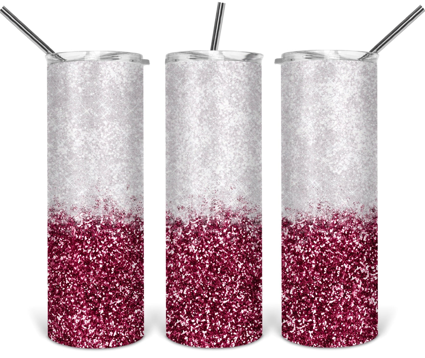 Pink and white Glitter Ombre’- 20oz or 30oz as Skinny Tumblers w/ Lid and Metal Straw
