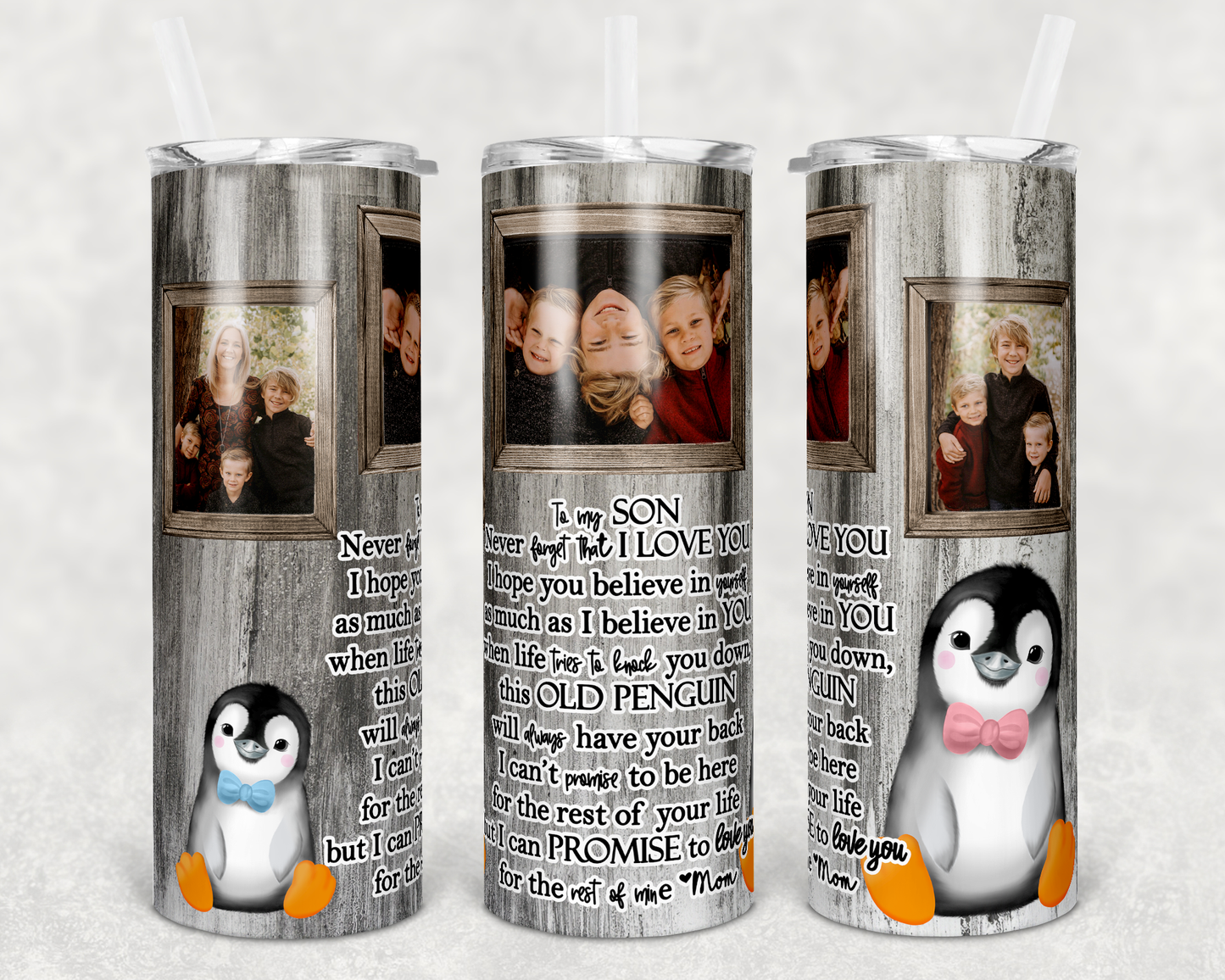 Penguin Animal - 20 or 30oz Skinny Tumblers w/ Lid and Metal Straw
