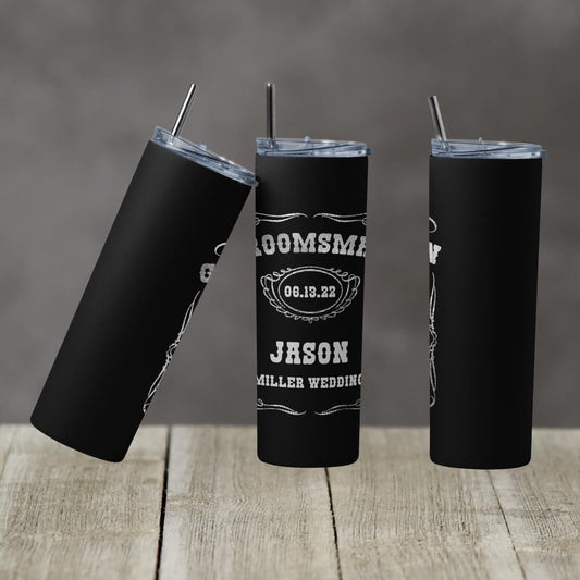 Groomsmen & Name- 20 oz or 30oz Skinny Tumblers w/ Lid and Metal Straw