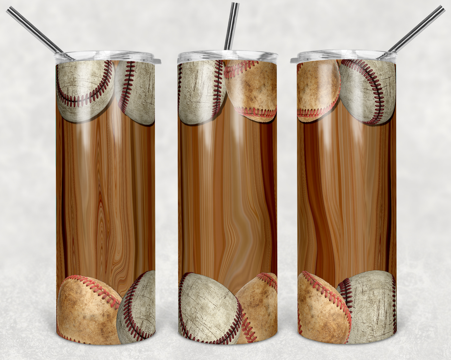 Baseball , Sports - 20oz or 30oz Skinny Tumblers w/ Lid and Metal Straw