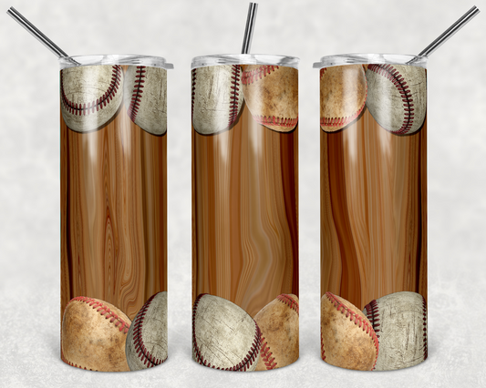 Baseball , Sports - 20oz or 30oz Skinny Tumblers w/ Lid and Metal Straw