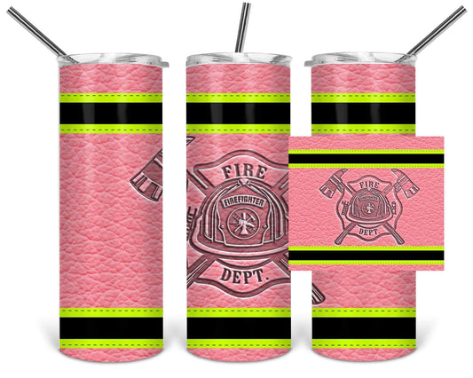 Yellow, Pink & Black Leather Fire Dep. - 20oz or 30oz Skinny Tumblers w/ Lid and Metal Straw