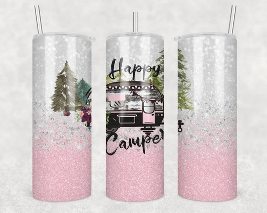 Happy Camper- 20 oz or 30oz Skinny Tumblers w/ Lid and Metal Straw