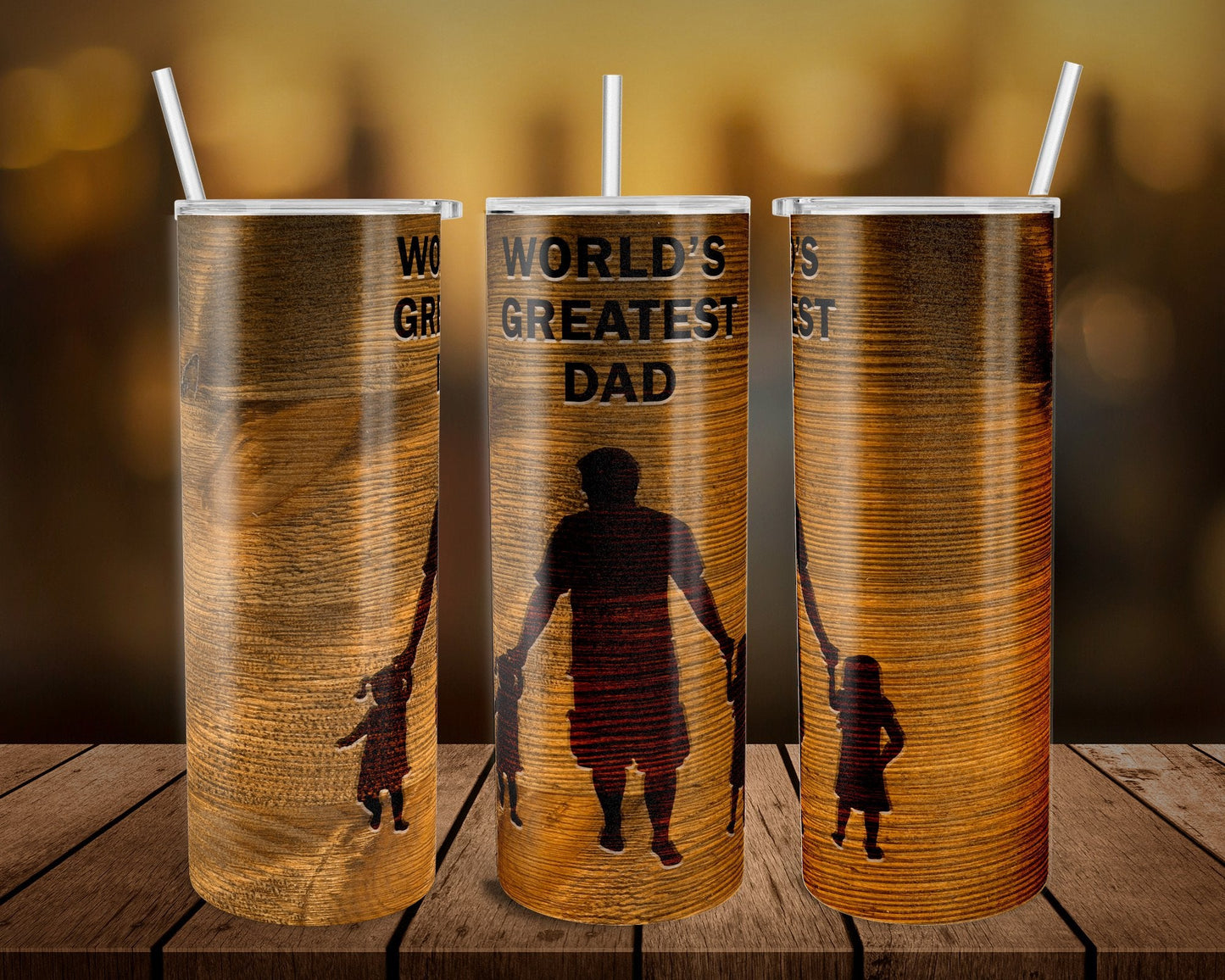 Leather Worlds Greatest Dad - 20 oz or 30oz Skinny Tumblers w/ Lid and Metal Straw
