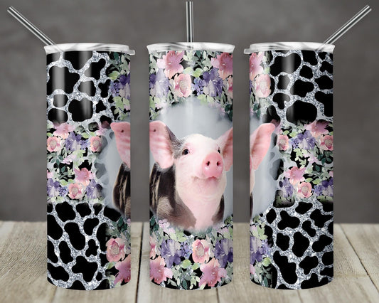 Pig Floral - 20oz or 30oz Skinny Tumblers w/ Lid and Metal Straw