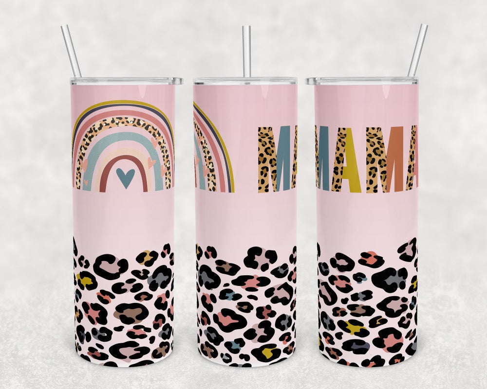 Pink Cheetah Mama- 20 oz or 30oz Skinny Tumblers w/ Lid and Metal Straw