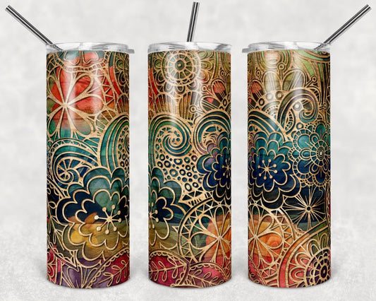 Flowers - 20 oz or 30oz Skinny Tumblers w/ Lid and Metal Straw