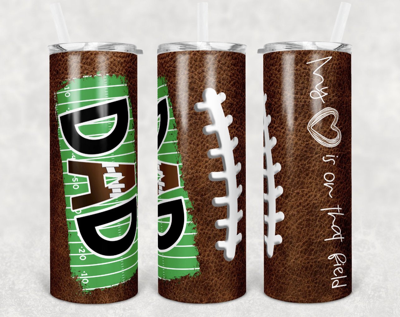 Football Dad - 20 oz Skinny Tumblers w/ Lid and Metal Straw