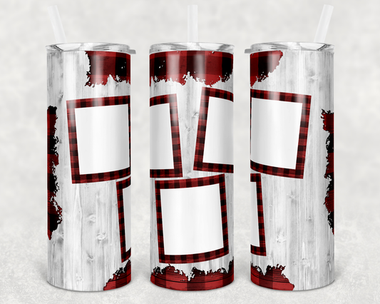 White Wood Red Plaid 3 Custom Pics- 20 oz or 30oz Skinny Tumblers w/ Lid and Metal Straw