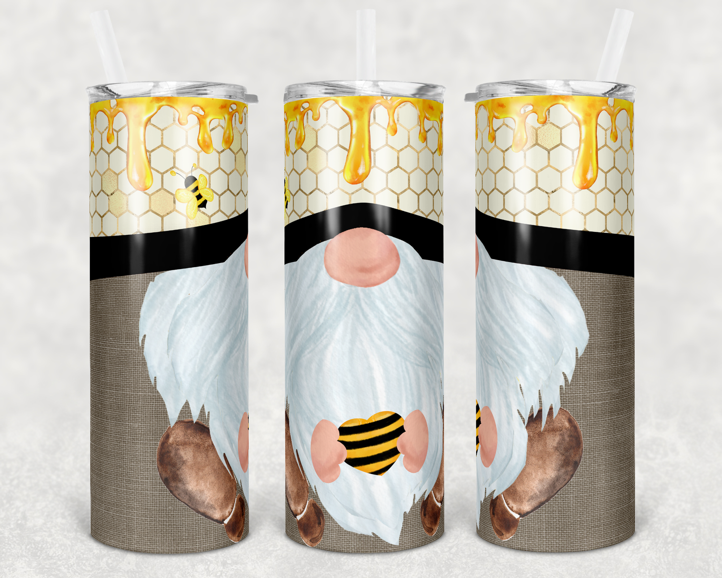 Honey Bee Gnome- 20 oz or 30oz Skinny Tumblers w/ Lid and Metal Straw