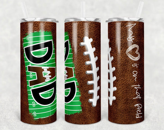 Football Dad Heart- 20oz or 30oz Skinny Tumblers w/ Lid and Metal Straw